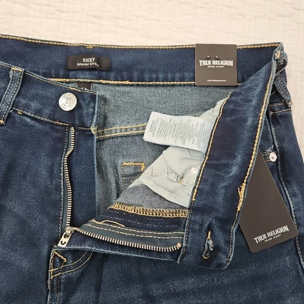 True Religion Ricky Jeans Men's 34 x 34 Relaxed Straight Blue Denim NWT Flap Pkt